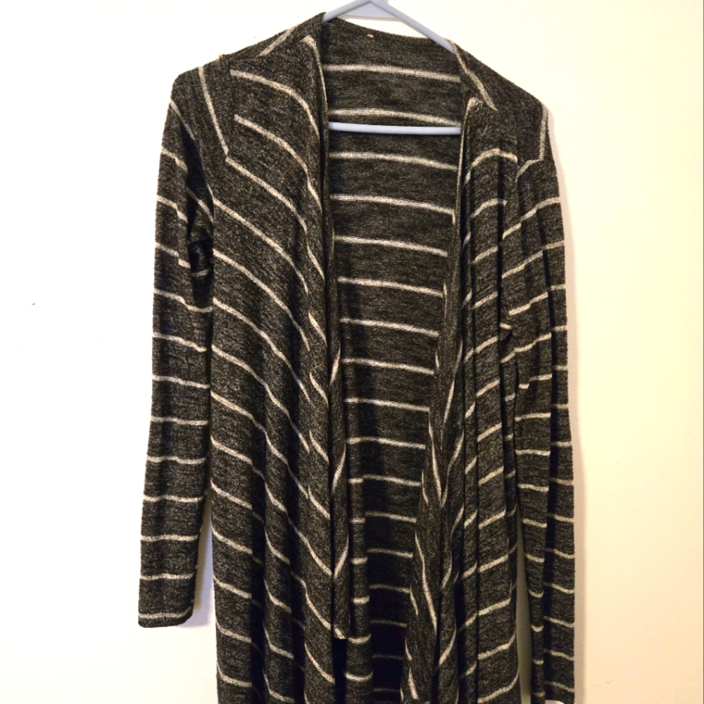 Striped Black and Gray Women's Cardigan